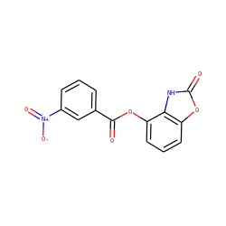 O=C(Oc1cccc2oc(=O)[nH]c12)c1cccc([N+](=O)[O-])c1 ZINC000095601097
