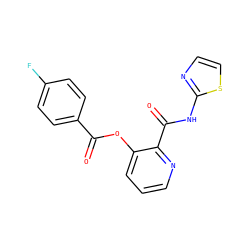 O=C(Oc1cccnc1C(=O)Nc1nccs1)c1ccc(F)cc1 ZINC000013521943
