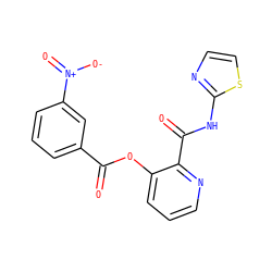 O=C(Oc1cccnc1C(=O)Nc1nccs1)c1cccc([N+](=O)[O-])c1 ZINC000013521951