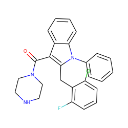 O=C(c1c(Cc2c(F)cccc2Cl)n(-c2ccccc2)c2ccccc12)N1CCNCC1 ZINC000064526626