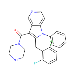 O=C(c1c(Cc2c(F)cccc2Cl)n(-c2ccccc2)c2ccncc12)N1CCNCC1 ZINC000072180412