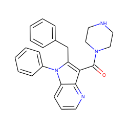 O=C(c1c(Cc2ccccc2)n(-c2ccccc2)c2cccnc12)N1CCNCC1 ZINC000072181128