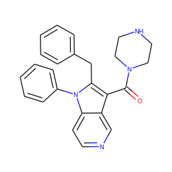 O=C(c1c(Cc2ccccc2)n(-c2ccccc2)c2ccncc12)N1CCNCC1 ZINC000072179954