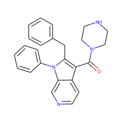 O=C(c1c(Cc2ccccc2)n(-c2ccccc2)c2cnccc12)N1CCNCC1 ZINC000072180441