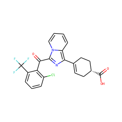 O=C(c1c(Cl)cccc1C(F)(F)F)c1nc(C2=CC[C@@H](C(=O)O)CC2)c2ccccn12 ZINC000473104914