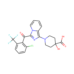 O=C(c1c(Cl)cccc1C(F)(F)F)c1nc(N2CCC(O)(C(=O)O)CC2)c2ccccn12 ZINC000473105989
