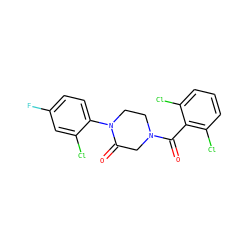 O=C(c1c(Cl)cccc1Cl)N1CCN(c2ccc(F)cc2Cl)C(=O)C1 ZINC000059282934