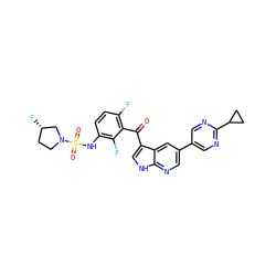 O=C(c1c(F)ccc(NS(=O)(=O)N2CC[C@H](F)C2)c1F)c1c[nH]c2ncc(-c3cnc(C4CC4)nc3)cc12 ZINC000144600094