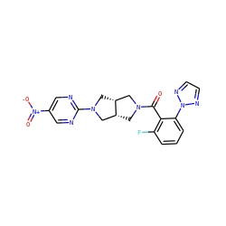 O=C(c1c(F)cccc1-n1nccn1)N1C[C@@H]2CN(c3ncc([N+](=O)[O-])cn3)C[C@@H]2C1 ZINC000116822842