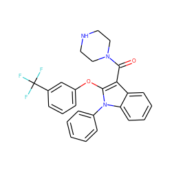 O=C(c1c(Oc2cccc(C(F)(F)F)c2)n(-c2ccccc2)c2ccccc12)N1CCNCC1 ZINC000064528336