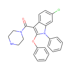 O=C(c1c(Oc2ccccc2)n(-c2ccccc2)c2cc(Cl)ccc12)N1CCNCC1 ZINC000082156502
