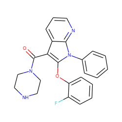 O=C(c1c(Oc2ccccc2F)n(-c2ccccc2)c2ncccc12)N1CCNCC1 ZINC000072181656
