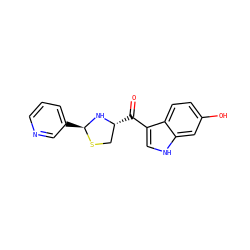 O=C(c1c[nH]c2cc(O)ccc12)[C@@H]1CS[C@@H](c2cccnc2)N1 ZINC000013737469
