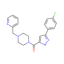 O=C(c1cc(-c2ccc(Cl)cc2)n[nH]1)N1CCN(Cc2ccccn2)CC1 ZINC000024579578