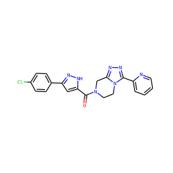 O=C(c1cc(-c2ccc(Cl)cc2)n[nH]1)N1CCn2c(nnc2-c2ccccn2)C1 ZINC000166358328