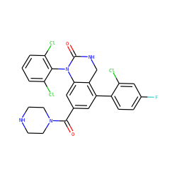 O=C(c1cc(-c2ccc(F)cc2Cl)c2c(c1)N(c1c(Cl)cccc1Cl)C(=O)NC2)N1CCNCC1 ZINC000026669746