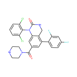 O=C(c1cc(-c2ccc(F)cc2F)c2c(c1)N(c1c(Cl)cccc1Cl)C(=O)NC2)N1CCNCC1 ZINC000013487126