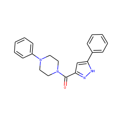 O=C(c1cc(-c2ccccc2)[nH]n1)N1CCN(c2ccccc2)CC1 ZINC000009610930