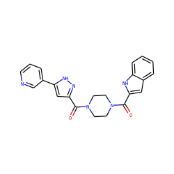 O=C(c1cc(-c2cccnc2)[nH]n1)N1CCN(C(=O)c2cc3ccccc3[nH]2)CC1 ZINC000035431405