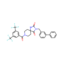 O=C(c1cc(C(F)(F)F)cc(C(F)(F)F)c1)N1CCC2(CC1)NC(=O)N(Cc1cccc(-c3ccccc3)c1)C2=O ZINC000026573440