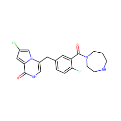 O=C(c1cc(Cc2c[nH]c(=O)c3cc(Cl)cn23)ccc1F)N1CCCNCC1 ZINC000045388099
