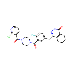 O=C(c1cc(Cc2n[nH]c(=O)c3c2CCCC3)ccc1F)N1CCN(C(=O)c2cccnc2Cl)CC1 ZINC000146977818