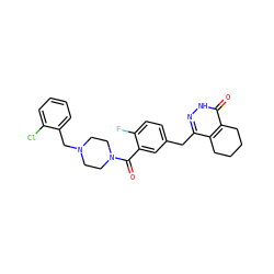 O=C(c1cc(Cc2n[nH]c(=O)c3c2CCCC3)ccc1F)N1CCN(Cc2ccccc2Cl)CC1 ZINC000148021998