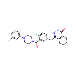 O=C(c1cc(Cc2n[nH]c(=O)c3c2CCCC3)ccc1F)N1CCN(c2cccc(F)c2)CC1 ZINC000148311689