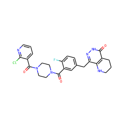 O=C(c1cc(Cc2n[nH]c(=O)c3c2NCCC3)ccc1F)N1CCN(C(=O)c2cccnc2Cl)CC1 ZINC000148955025
