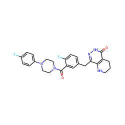 O=C(c1cc(Cc2n[nH]c(=O)c3c2NCCC3)ccc1F)N1CCN(c2ccc(F)cc2)CC1 ZINC000149019873