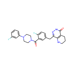 O=C(c1cc(Cc2n[nH]c(=O)c3c2NCCC3)ccc1F)N1CCN(c2cccc(F)c2)CC1 ZINC000147724517