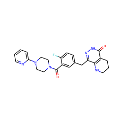 O=C(c1cc(Cc2n[nH]c(=O)c3c2NCCC3)ccc1F)N1CCN(c2ccccn2)CC1 ZINC000084688573