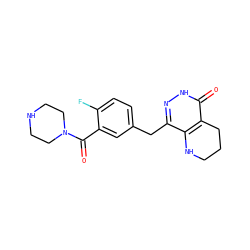 O=C(c1cc(Cc2n[nH]c(=O)c3c2NCCC3)ccc1F)N1CCNCC1 ZINC000084726895