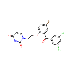 O=C(c1cc(Cl)cc(Cl)c1)c1cc(Br)ccc1OCCn1ccc(=O)[nH]c1=O ZINC000072127587