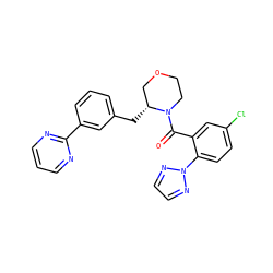 O=C(c1cc(Cl)ccc1-n1nccn1)N1CCOC[C@H]1Cc1cccc(-c2ncccn2)c1 ZINC000205655547