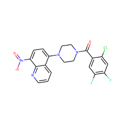 O=C(c1cc(F)c(F)cc1Cl)N1CCN(c2ccc([N+](=O)[O-])c3ncccc23)CC1 ZINC000008443042