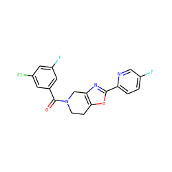 O=C(c1cc(F)cc(Cl)c1)N1CCc2oc(-c3ccc(F)cn3)nc2C1 ZINC000219619271