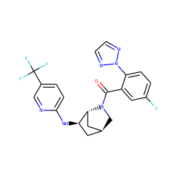 O=C(c1cc(F)ccc1-n1nccn1)N1C[C@H]2C[C@@H](Nc3ccc(C(F)(F)F)cn3)[C@H]1C2 ZINC000261091035