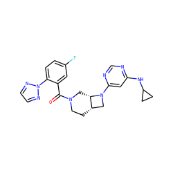 O=C(c1cc(F)ccc1-n1nccn1)N1CC[C@H]2CN(c3cc(NC4CC4)ncn3)[C@H]2C1 ZINC000116826046