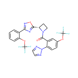 O=C(c1cc(OC(F)(F)F)ccc1-n1nccn1)N1CC[C@H]1c1nc(-c2ccccc2OC(F)(F)F)no1 ZINC000218085194