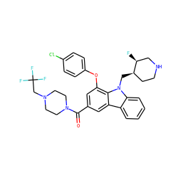 O=C(c1cc(Oc2ccc(Cl)cc2)c2c(c1)c1ccccc1n2C[C@@H]1CCNC[C@@H]1F)N1CCN(CC(F)(F)F)CC1 ZINC000028889701