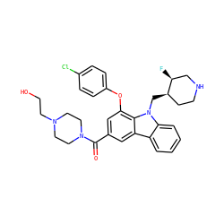 O=C(c1cc(Oc2ccc(Cl)cc2)c2c(c1)c1ccccc1n2C[C@@H]1CCNC[C@@H]1F)N1CCN(CCO)CC1 ZINC000028889695