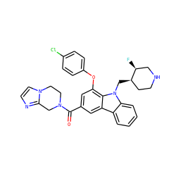 O=C(c1cc(Oc2ccc(Cl)cc2)c2c(c1)c1ccccc1n2C[C@@H]1CCNC[C@@H]1F)N1CCn2ccnc2C1 ZINC000028889712