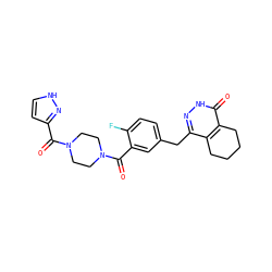O=C(c1cc[nH]n1)N1CCN(C(=O)c2cc(Cc3n[nH]c(=O)c4c3CCCC4)ccc2F)CC1 ZINC000149105361