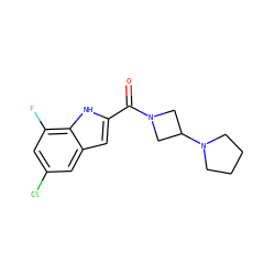 O=C(c1cc2cc(Cl)cc(F)c2[nH]1)N1CC(N2CCCC2)C1 ZINC000084653831