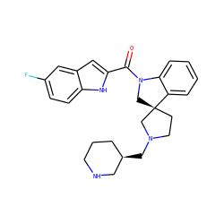 O=C(c1cc2cc(F)ccc2[nH]1)N1C[C@]2(CCN(C[C@@H]3CCCNC3)C2)c2ccccc21 ZINC000082157920