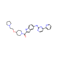 O=C(c1cc2cc(Nc3nccc(-c4ccccn4)n3)ccc2[nH]1)N1CCC(OCCN2CCCC2)CC1 ZINC000144220042