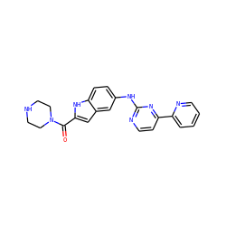 O=C(c1cc2cc(Nc3nccc(-c4ccccn4)n3)ccc2[nH]1)N1CCNCC1 ZINC000203340216