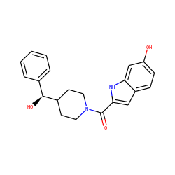 O=C(c1cc2ccc(O)cc2[nH]1)N1CCC([C@@H](O)c2ccccc2)CC1 ZINC000036294498