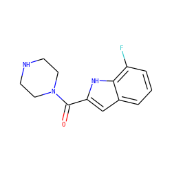 O=C(c1cc2cccc(F)c2[nH]1)N1CCNCC1 ZINC000032500359